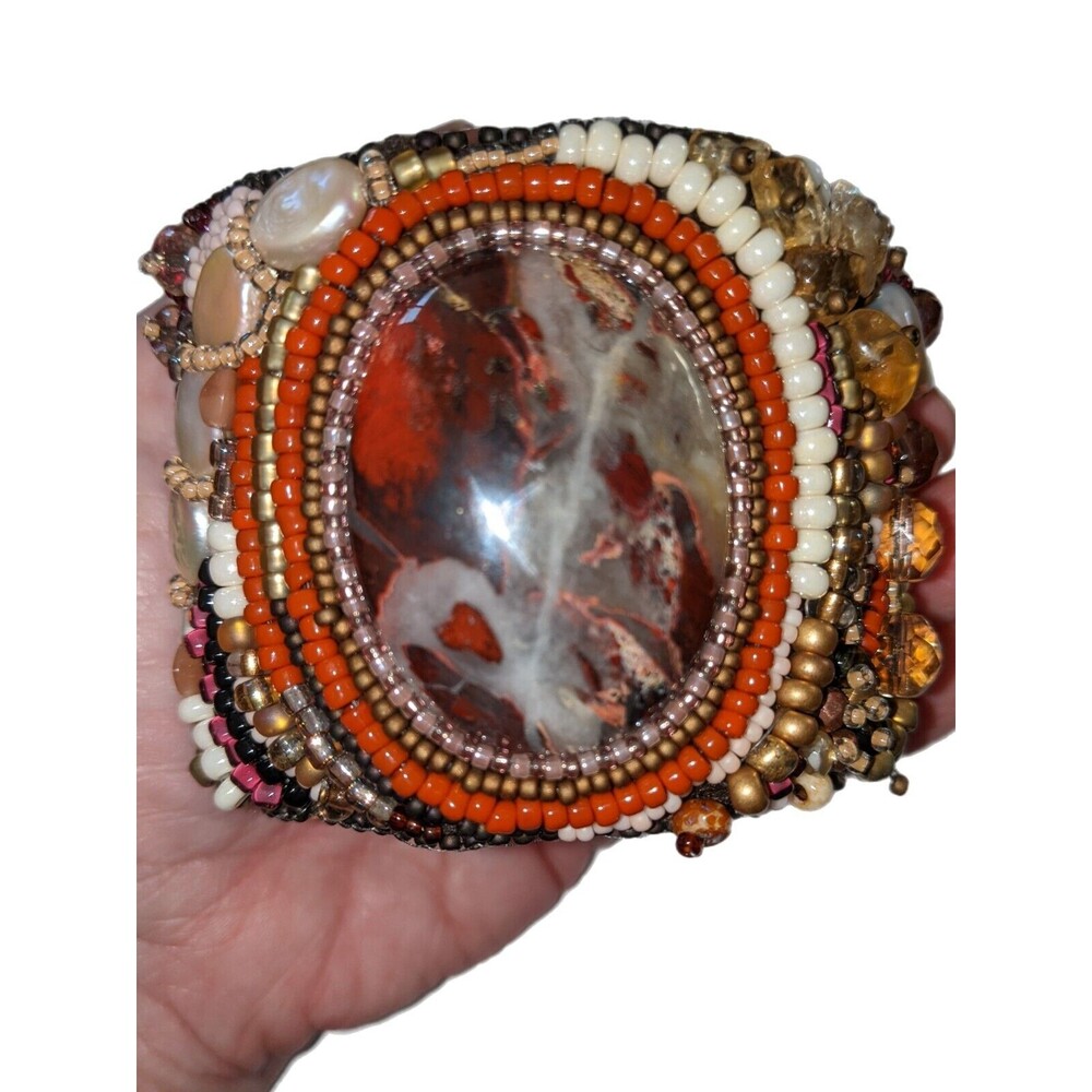 Artisan Bead Embroidery Cuff Bracelet Jewelry Gem Statement Piece OOAK